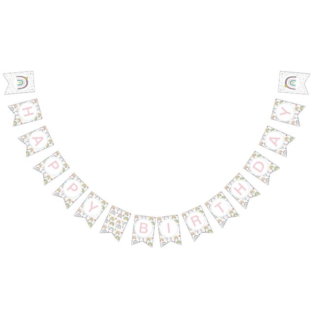 Bandeirinha Arco-Íris e Flores - Banner de Festa de aniversári (Todos)