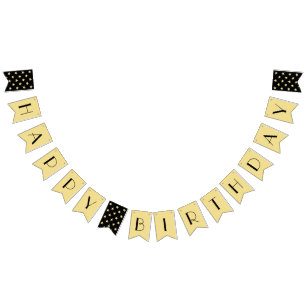 Bandeirinha Art Deco Feliz Aniversário Elegante Decor Dourado