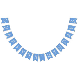 Bandeirinha Aviões Feliz Aniversário Festa de Cinza Azul