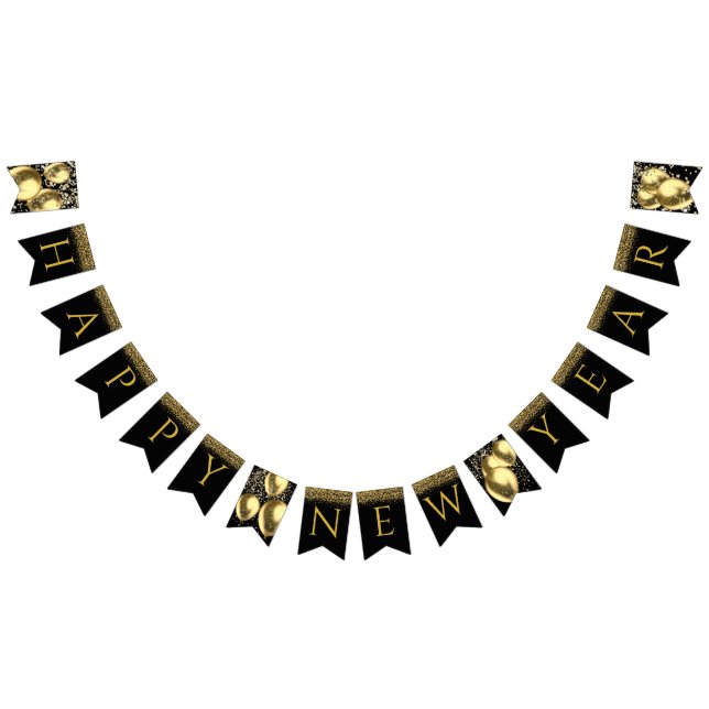 Bandeirinha Balões Dourados, letras de Feliz ano novo confetti (Todos)