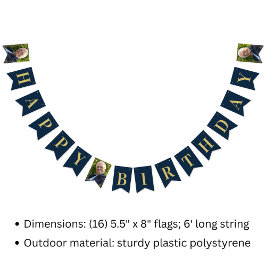 Bandeirinha Bandeirolas Foto Marinho Dourado 80º Feliz Anivers