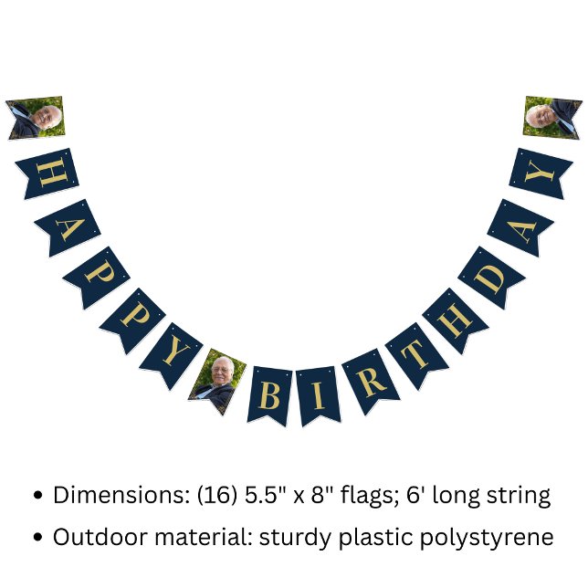 Bandeirinha Bandeirolas Foto Marinho Dourado 80º Feliz Anivers (SEE FULL SUITE AT BOTTOM)