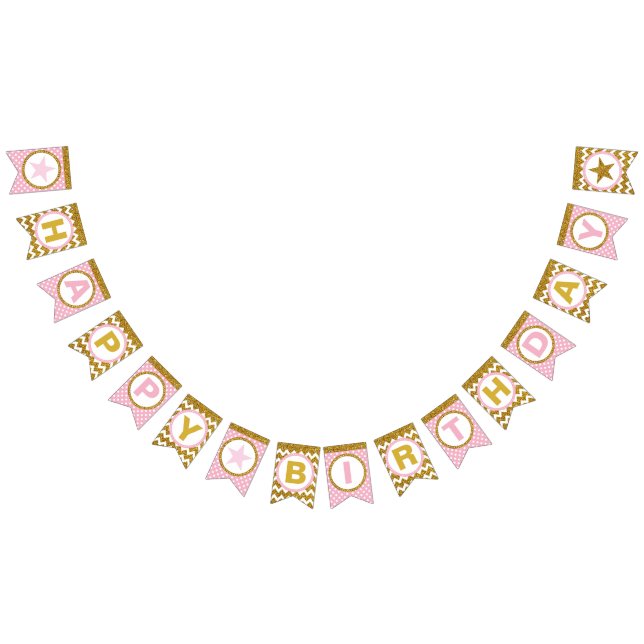 Bandeirinha Bandejas de Aniversário Felizes, Douradas e rosa,  (Todos)