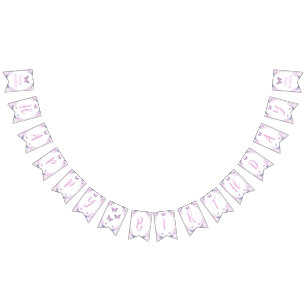 Bandeirinha Banner de Aniversário da Borboleta Floral Roxa