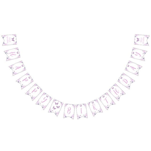 Bandeirinha Banner de Aniversário da Borboleta Floral Roxa (Todos)