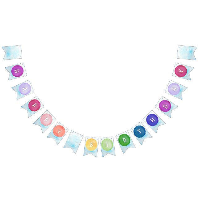 Bandeirinha Banner de Aniversário da Paleta de Pintura de Aqua (Todos)