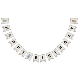 Bandeirinha Banner de aniversário de Robô e Ursos