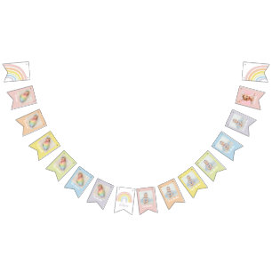 Bandeirinha Banner de aniversário do Boho Rainbow   Primeiro A