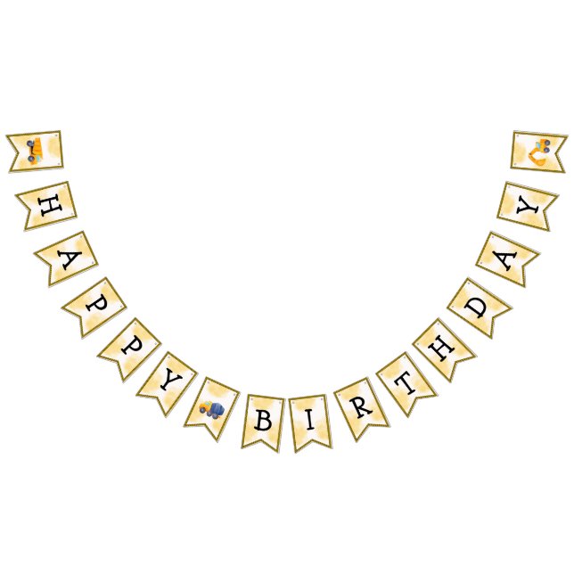 Bandeirinha Banner de Aniversário dos Caminhões de Construção (Todos)