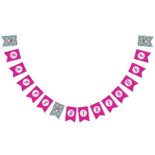 Bandeirinha Banner de aniversário feliz de porco bebê Dourad