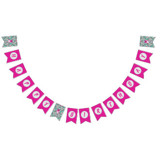 Bandeirinha Banner de aniversário feliz de porco bebê Dourado