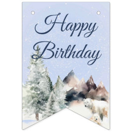 Bandeirinha Banner de Aniversário Floresta de Inverno
