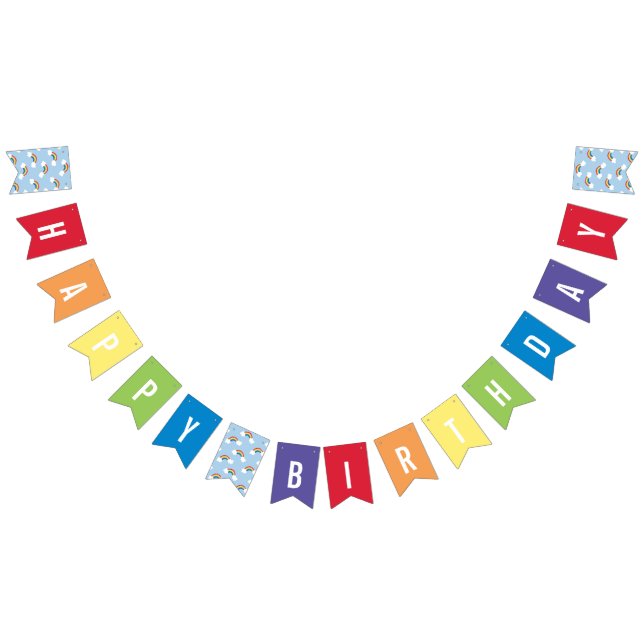Bandeirinha Banner de aniversário multicolorido do arco-íris (Todos)