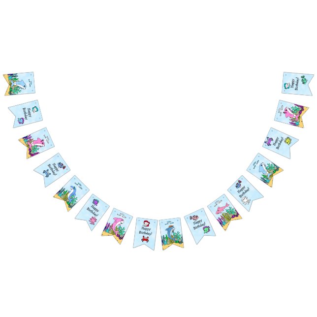 Bandeirinha Banner de Aniversário Neutro do Gênero do Tubarão- (Todos)