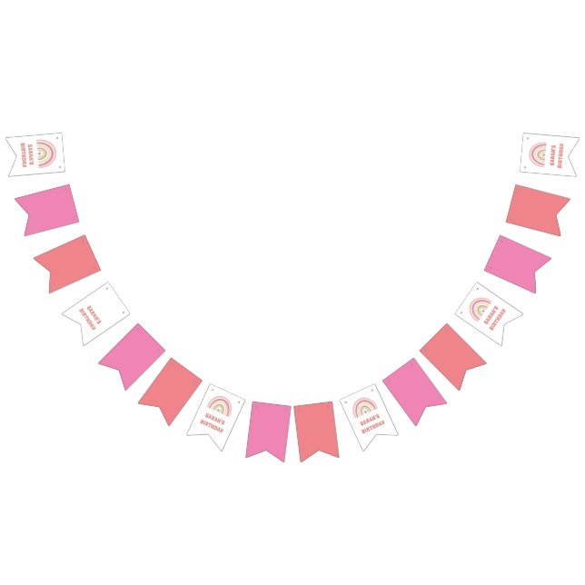 Bandeirinha Banner de aniversário rosa do arco-íris - Nome per (Todos)