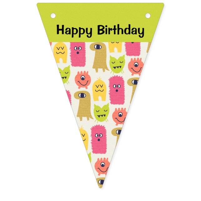 Bandeirinha Banner de Bunting Aniversário do Monstro Kawaii (Primeira Bandeira)