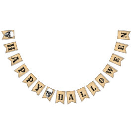 Bandeirinha Banner de Bunting B&W Feliz Halloween Envelhecido