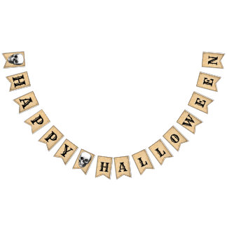 Bandeirinha Banner de Bunting B&W Feliz Halloween Envelhecido