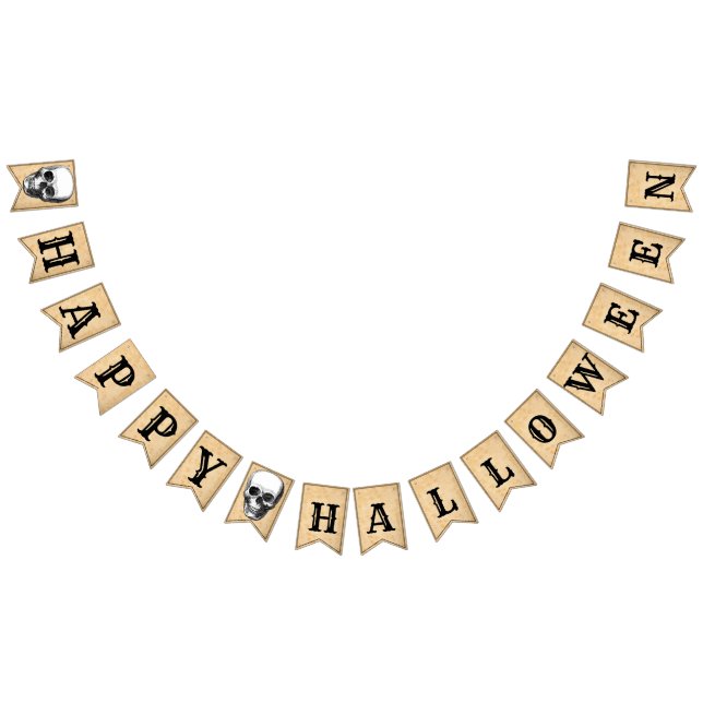 Bandeirinha Banner de Bunting B&W Feliz Halloween Envelhecido (Todos)