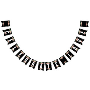 Bandeirinha Banner de Casamento CELEBRADO com Rosas Rosa