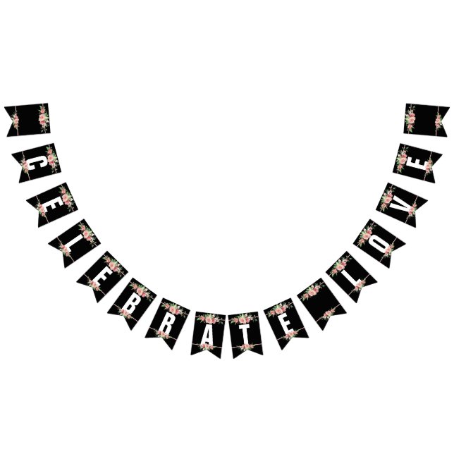 Bandeirinha Banner de Casamento CELEBRADO com Rosas Rosa (Todos)