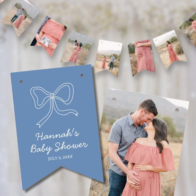 Bandeirinha Banner de fotos do Chá de fraldas Personalizado do (Blue Bow Personalized Baby Shower Photo Banner)
