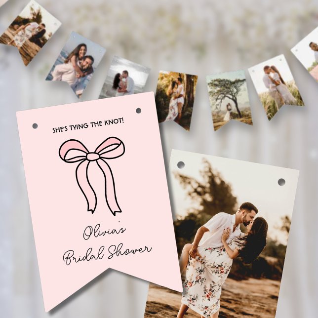 Bandeirinha Banner de fotos personalizado do Chá de panela ros (Pink Bow Personalized Bridal Shower Photo Banner
)