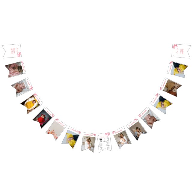 Bandeirinha Banner de pedra rosa do Arco, 12 meses, aniversári (Todos)