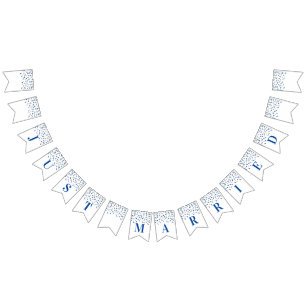 Bandeirinha Banner de recem casados - Confetti Azul de Prata E