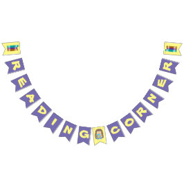 Bandeirinha Banner do canto de leitura roxo e amarelo