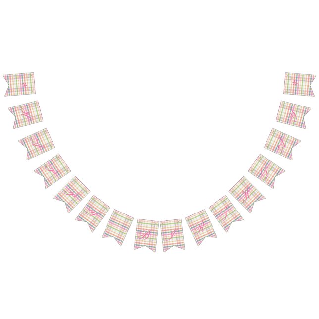 Bandeirinha Banner Feliz de Aniversário na Xadrez Rosa (Todos)