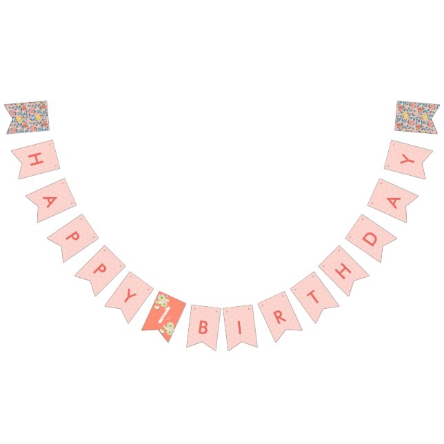 Bandeirinha Banner Flaging Floral Bunting Pink de Aniversário (Todos)