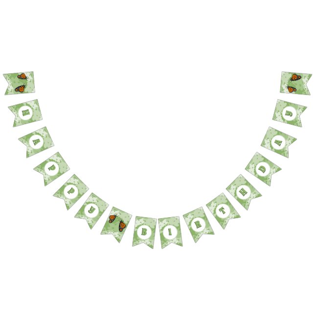 Bandeirinha Banner Floral Green Happy Birthday Bunting (Todos)