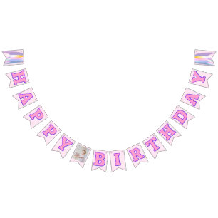 Bandeirinha Banner Rosa Púrpura Feliz de Aniversário