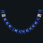 Bandeirinha Bar Mitzvah Azul Personalizado<br><div class="desc">Legal decoração personalizada de bandeira azul para um Bar judeu Mitzvah. Esta bela faixa de celebração judaica mostra a Estrela de David em qualquer canto. Personalize com um bebê e uma foto atual do seu filho.</div>