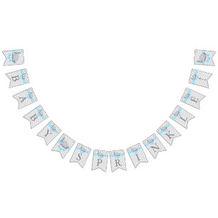 Bandeirinha Bebê Azul, Cinza Branca, Elefante.