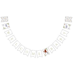 Bandeirinha Bebê bem-vindo sob os tons da Terra do Chá de fral