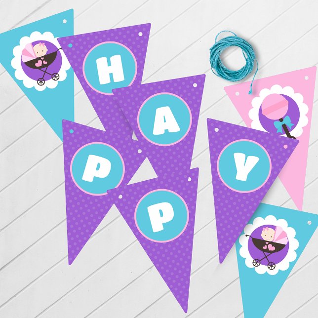 Bandeirinha Bebê Doll Feliz Aniversário Prendendo Banner (Baby Doll Birthday Hanging Happy Birthday Banner)