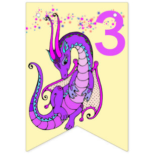 Bandeirinha Bebê Dragão FELIZ ANIVERSÁRIO Adicionar Meninas