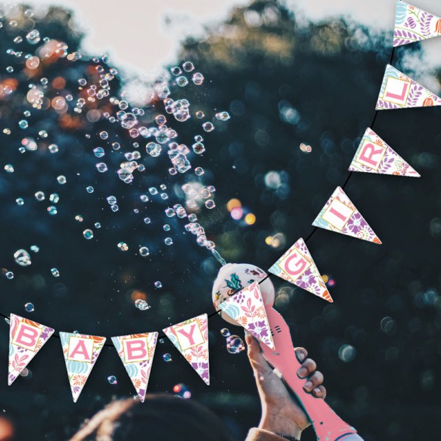 Bandeirinha Bebê Patten Floral Rosa Personalizada (Criador carregado)