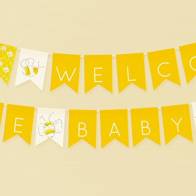 Bandeirinha Bebês Amarelo Amarelo Abelhas (Baby Bee Baby Shower golden yellow bunting flags.)