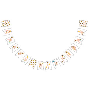 Bandeirinha Bee Yellow & Pink Floral ONE Baby's primeiro anive