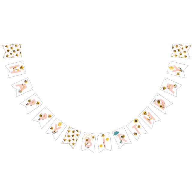 Bandeirinha Bee Yellow & Pink Floral ONE Baby's primeiro anive (Todos)