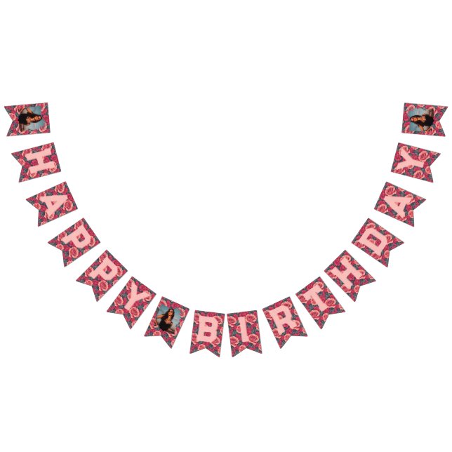 Bandeirinha Belo Aniversário Temático de Rosa (Todos)