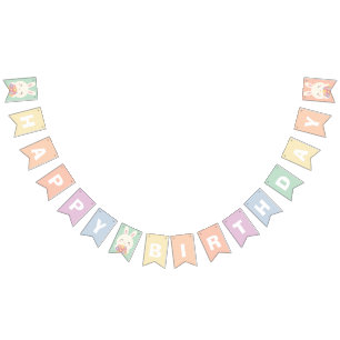 Bandeirinha Belo coelho e flores, Rainbow Feliz Aniversário
