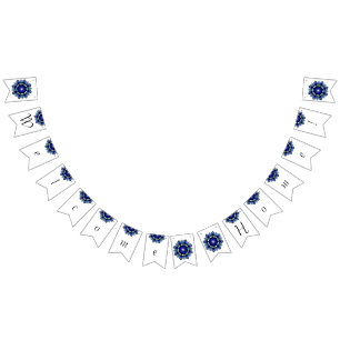 Bandeirinha Bem-vindo a casa! Mandala em azul escuro