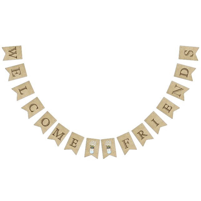 Bandeirinha Bem-vindos a Country Burlap e Mason Jars (Todos)