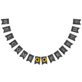 Bandeirinha Bem-vindos Amigos Chalkboard Olhe com Girassóis