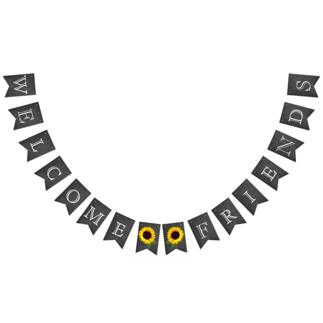 Bandeirinha Bem-vindos Amigos Chalkboard Olhe com Girassóis (Todos)