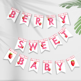 Bandeirinha Berry Sweet Chá de fraldas Strawberry Gingham Pink